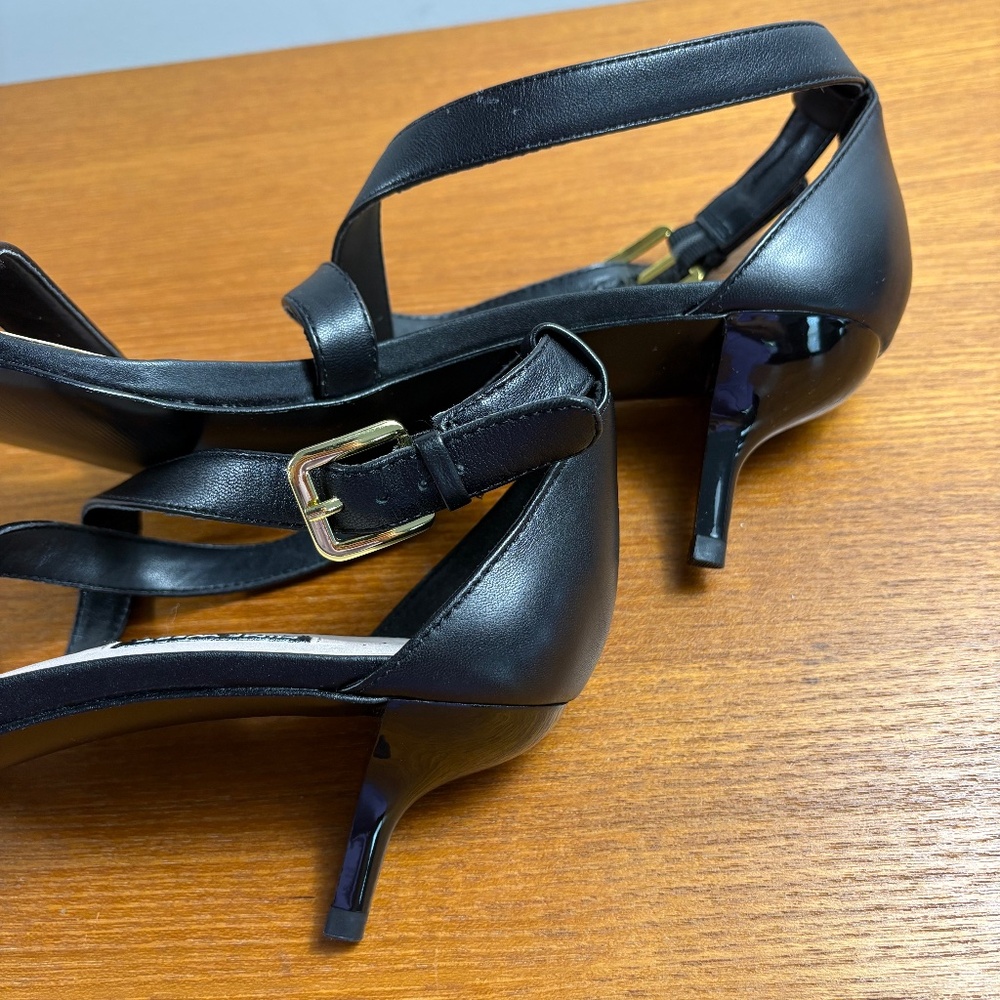 NWOT Nine West Black Leather Strappy Heeled Sandals - Picture 10 of 11
